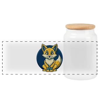 Fox Kawaii Maskottchen-Cartoon-Clipart-Logo - Panorama Keksdose mit Holzdeckel - Weiß - Vorne