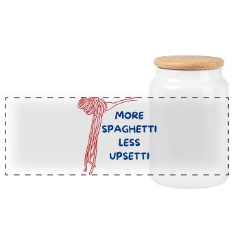 fun spaghetti design - Panoramic Cookie Jar with Wooden Lid - white - Front