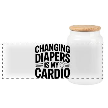 Changing Diapers Is My Cardio - Panoramic Cookie Jar with Wooden Lid - white - Front
