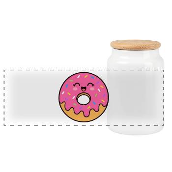 Kawaii Donut Lächeln Print - Panorama Keksdose mit Holzdeckel - Weiß - Vorne