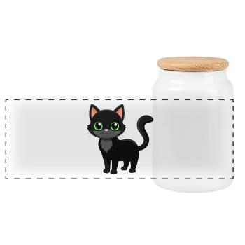 Cute black cat - Panoramic Cookie Jar with Wooden Lid - white - Front