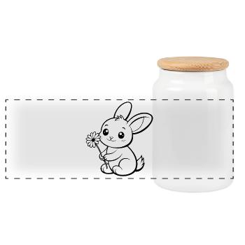 cute bunny - Panoramic Cookie Jar with Wooden Lid - white - Front