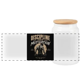 Disziplin über Motivation Fitness - Panorama Keksdose mit Holzdeckel - Weiß - Vorne