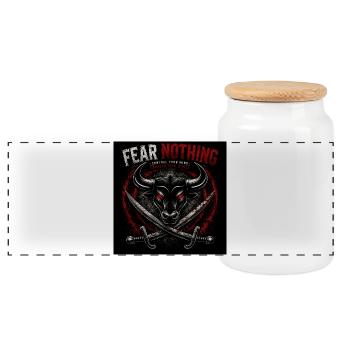 Bull's head with crossed swords - Panoramic Cookie Jar with Wooden Lid - white - Front