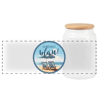 Ich mache heute blau – Strand Humor - Panorama Keksdose mit Holzdeckel - Weiß - Vorne