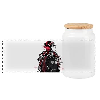 Cyberpunk Anime Hoodie - Panoramic Cookie Jar with Wooden Lid - white - Front