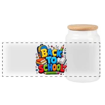 Colorful Back to School Supplies - Panoramic Cookie Jar with Wooden Lid - white - Front