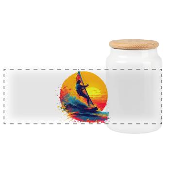 Oldschool Windsurfing - Panoramic Cookie Jar with Wooden Lid - white - Front