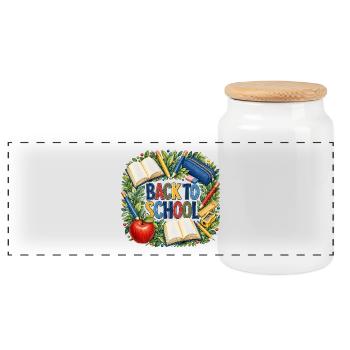 Back to School Books and Supplies - Panoramic Cookie Jar with Wooden Lid - white - Front