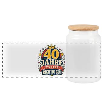 40 Jahre – Jetzt erst richtig gut - Panorama Keksdose mit Holzdeckel - Weiß - Vorne