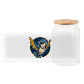 Hummingbird Kawaii Maskottchen-Cartoon-Clipart-Logo - Panorama Keksdose mit Holzdeckel - Weiß - Vorne