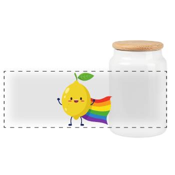 Lemon with rainbow cape - Panoramic Cookie Jar with Wooden Lid - white - Front