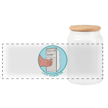 Lazy Power On Retro PC Tower Toe Press Funny Tech - Panoramic Cookie Jar with Wooden Lid - white - Front