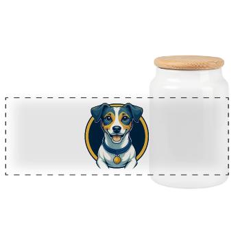 Jack Russell Terrier Dog Kawaii Clipart de dessin animé - Boîte à biscuits avec couvercle en bois - blanc - Devant