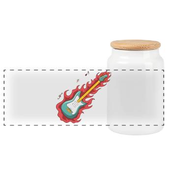 Guitar On Fire Funny Gift T-Shirt - Panoramic Cookie Jar with Wooden Lid - white - Front