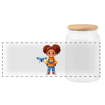 Little pilot piloting flying drone – technology - Panoramic Cookie Jar with Wooden Lid - white - Front
