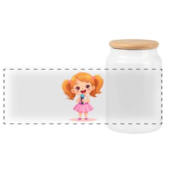 Petite fille chantant avec un micro – Conception musicale - Boîte à biscuits avec couvercle en bois - blanc - Devant