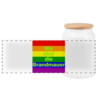Wir sind die Brandmauer, NO NZS, NO AFD, FRIEDEN - Panorama Keksdose mit Holzdeckel - Weiß - Vorne