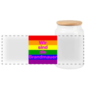 Wir sind die Brandmauer, NO NZS, NO AFD, FRIEDEN - Panorama Keksdose mit Holzdeckel - Weiß - Vorne