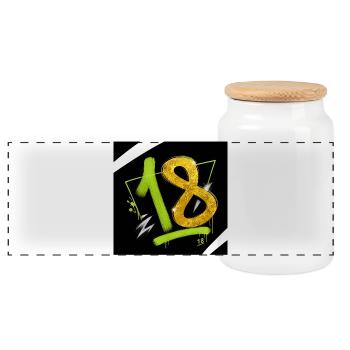Glitter 18 Graffiti Numéro Néon - Boîte à biscuits avec couvercle en bois - blanc - Devant