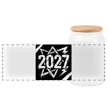 Year 2027 Flash Graphic - Panoramic Cookie Jar with Wooden Lid - white - Front