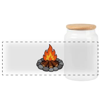 Campfire illustration with logs - Panoramic Cookie Jar with Wooden Lid - white - Front