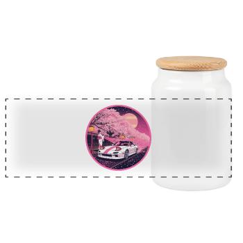 Retro 90er JDM Roadster Geisha Sakura Emblem - Panorama Keksdose mit Holzdeckel - Weiß - Vorne