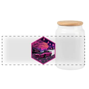 Retro 90er JDM S13 Sakura Lanterns Hex-Emblem - Panorama Keksdose mit Holzdeckel - Weiß - Vorne