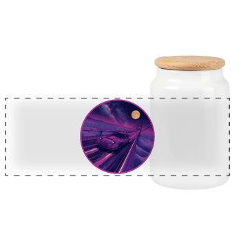 Retro 80er JDM Coupé Galaxy Highway Circle Emblem - Panorama Keksdose mit Holzdeckel - Weiß - Vorne