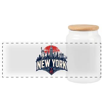 New York Skyline Retro Graphic - Panoramic Cookie Jar with Wooden Lid - white - Front