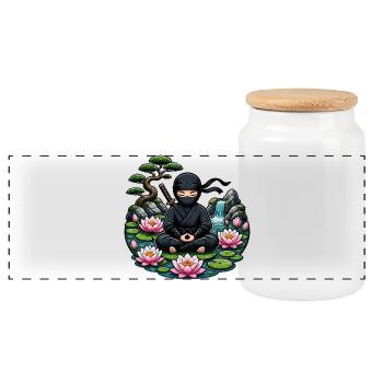 Ninja Meditation at Lake Lotus - Panoramic Cookie Jar with Wooden Lid - white - Front