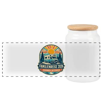 Familienreise 2026 Camper Vintage - Panorama Keksdose mit Holzdeckel - Weiß - Vorne