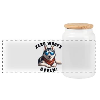 Zero Woofs reçoit un gadget cool pour le design de chien husky - Boîte à biscuits avec couvercle en bois - blanc - Devant