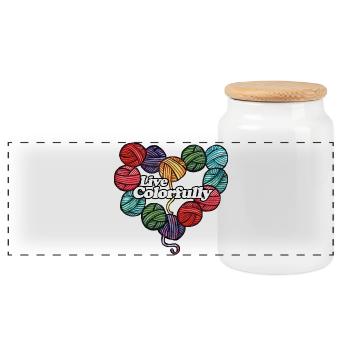 Cœur de laine vivant et colorée - Boîte à biscuits avec couvercle en bois - blanc - Devant