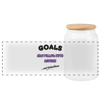 Les objectifs sont remplis d’actions – conception motivationnelle - Boîte à biscuits avec couvercle en bois - blanc - Devant
