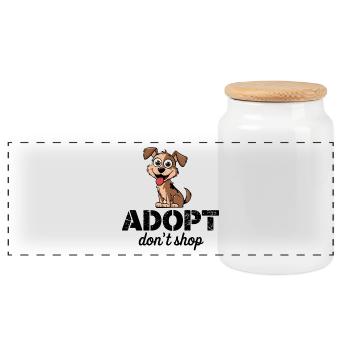 Cute Adopt Don't Shop Jack Russell Pup Cartoon 2 - Panoramic Cookie Jar with Wooden Lid - white - Front