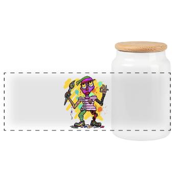 Colorful fantasy figure with splashes of color - Panoramic Cookie Jar with Wooden Lid - white - Front