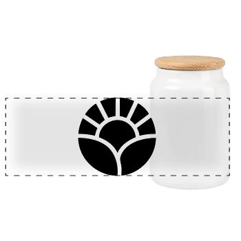 Gardener Sun and Plant Motif - Panoramic Cookie Jar with Wooden Lid - white - Front