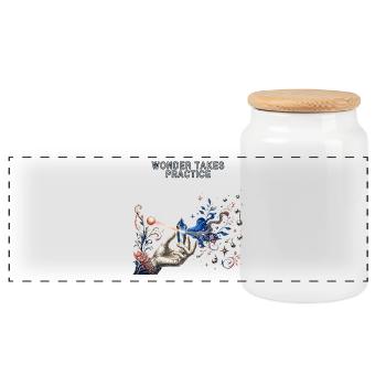 Cosmic Crystal and Curiosity - Panoramic Cookie Jar with Wooden Lid - white - Front
