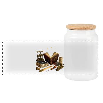 Celestial Bookbinder's Workshop - Panoramic Cookie Jar with Wooden Lid - white - Front