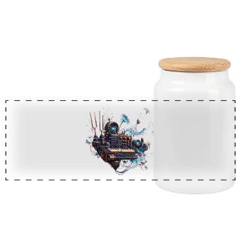 Celestial Mechanical Synthesizer - Panoramic Cookie Jar with Wooden Lid - white - Front
