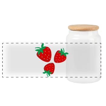 Trois fraises rouge vif - Boîte à biscuits avec couvercle en bois - blanc - Devant