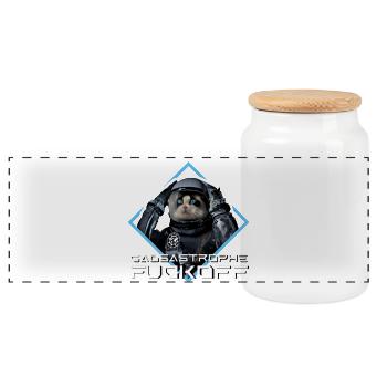 Gdasastrophe with my cat Zora - Panoramic Cookie Jar with Wooden Lid - white - Front