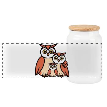 Owl family - Panoramic Cookie Jar with Wooden Lid - white - Front