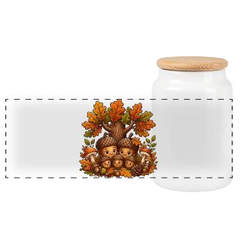 Acorn family in the autumn forest - Panoramic Cookie Jar with Wooden Lid - white - Front