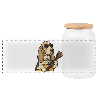 Hippy Beagle Guitar Dog - Panoramic Cookie Jar with Wooden Lid - white - Front