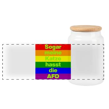SOGAR MEINE KATZE HASST DIE AFD, NO AFD NO NZS  - Panorama Keksdose mit Holzdeckel - Weiß - Vorne