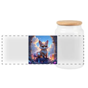 Fantastic Fox Among Gems - Panoramic Cookie Jar with Wooden Lid - white - Front