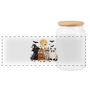 Costume de fantôme de la sorcière citrouille et de la citrouille d’Halloween - Boîte à biscuits avec couvercle en bois - blanc - Devant
