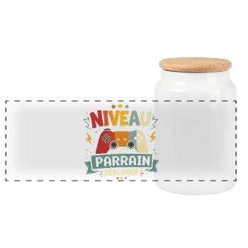 Niveau Parrain Débloqué Annonce Grossesse Cadeau - Boîte à biscuits avec couvercle en bois - blanc - Devant